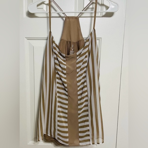 New York & Company Camel and White Striped Camisole Size Large NEW - Picture 1 of 8